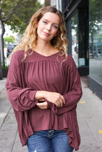 Load image into Gallery viewer, Casual Chic V Neck Yoke Modal Knit Oversized Top in Wine
