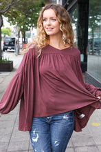 Load image into Gallery viewer, Casual Chic V Neck Yoke Modal Knit Oversized Top in Wine
