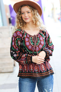 Take The Leap Border Print Boho Tie Top