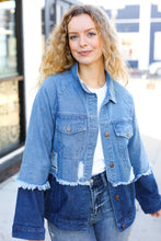 Load image into Gallery viewer, Easy Moves Color Block Distressed Denim Jacket
