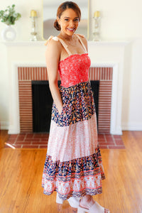 Vacay Vibes Floral Smocked Tube Top Tiered Maxi Dress in Orange
