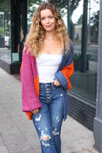 Load image into Gallery viewer, Dazzle In Magenta &amp; Navy Chunky Knit Color Block Cardigan
