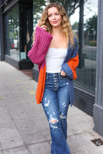 Load image into Gallery viewer, Dazzle In Magenta &amp; Navy Chunky Knit Color Block Cardigan
