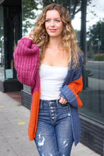 Load image into Gallery viewer, Dazzle In Magenta &amp; Navy Chunky Knit Color Block Cardigan
