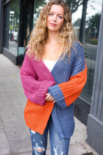 Load image into Gallery viewer, Dazzle In Magenta &amp; Navy Chunky Knit Color Block Cardigan
