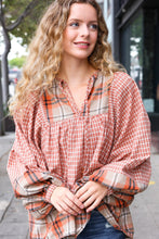 Load image into Gallery viewer, Under Your Spell Rust Plaid Color Block Notch Neck Top
