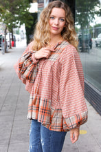 Load image into Gallery viewer, Under Your Spell Rust Plaid Color Block Notch Neck Top
