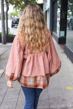 Load image into Gallery viewer, Under Your Spell Rust Plaid Color Block Notch Neck Top
