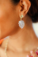 Load image into Gallery viewer, Pearl Tropical Acrylic Leaf Drop Earrings
