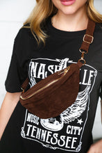 Load image into Gallery viewer, Vegan Suede Sling Fringe Fanny Pack/Crossbody in Brown

