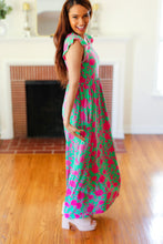 Load image into Gallery viewer, Stand Out Green &amp; Fuchsia Floral Fit &amp; Flare Maxi Dress
