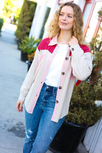 Load image into Gallery viewer, Give Joy Ribbed Colorblock Button Down Shacket in Cranberry

