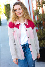 Load image into Gallery viewer, Give Joy Ribbed Colorblock Button Down Shacket in Cranberry
