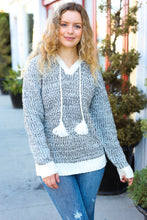 Load image into Gallery viewer, Holiday Happy Charcoal Two Tone Knit Tassel Sweater Hoodie
