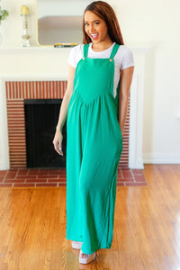 Summer Dreaming Wide Leg Suspender Overall Jumpsuit in Emerald