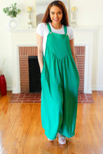 Load image into Gallery viewer, Summer Dreaming Wide Leg Suspender Overall Jumpsuit in Emerald
