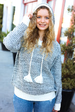Load image into Gallery viewer, Holiday Happy Charcoal Two Tone Knit Tassel Sweater Hoodie
