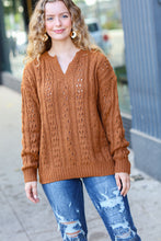 Load image into Gallery viewer, Can&#39;t Resist Cable Knit Notched Neck Pullover Sweater
