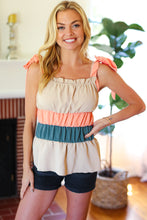 Load image into Gallery viewer, Peach Tie Knot Shoulder Detail Color Block Top
