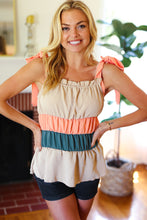 Load image into Gallery viewer, Peach Tie Knot Shoulder Detail Color Block Top
