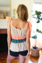 Load image into Gallery viewer, Peach Tie Knot Shoulder Detail Color Block Top
