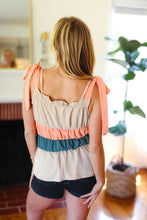 Load image into Gallery viewer, Peach Tie Knot Shoulder Detail Color Block Top

