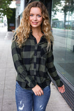 Load image into Gallery viewer, Casual Chic Plaid Button Down Long Sleeve Top in Army Green
