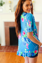 Load image into Gallery viewer, Feeling Playful Blue Floral Ruffle Sleeve &amp; Hem Tunic Top
