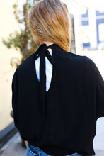 Load image into Gallery viewer, Black Smocked Three Quarter Sleeve Tie Back Top
