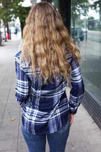 Casual Chic Plaid Button Down Long Sleeve Top in Blue