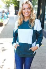 Load image into Gallery viewer, Hunter Green Color Block Outseam Stitch Terry Knit Hoodie
