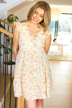 Load image into Gallery viewer, Yellow Floral Button Yoke Flutter Sleeve Lined Dress
