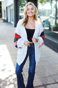 Ivory Multicolor Mixed Thread Bubble Sleeve Cardigan