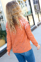 Load image into Gallery viewer, Feeling Fun Pointelle Shoulder Lace Sweater in Peach
