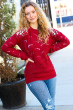 Load image into Gallery viewer, Casual Chic Pointelle Lace Shoulder Knit Sweater in Burgundy
