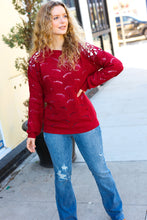 Load image into Gallery viewer, Casual Chic Pointelle Lace Shoulder Knit Sweater in Burgundy
