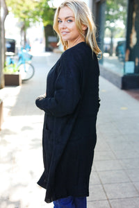 Striped Knit Open Cardigan in Black