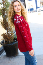 Load image into Gallery viewer, Casual Chic Pointelle Lace Shoulder Knit Sweater in Burgundy
