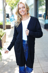 Striped Knit Open Cardigan in Black