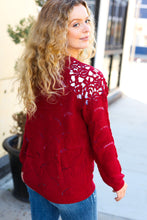 Load image into Gallery viewer, Casual Chic Pointelle Lace Shoulder Knit Sweater in Burgundy
