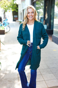 Striped Knit Open Cardigan in Hunter Green