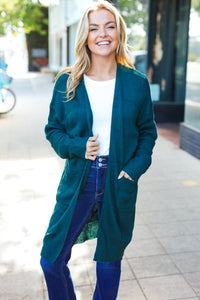 Striped Knit Open Cardigan in Hunter Green