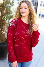 Load image into Gallery viewer, Casual Chic Pointelle Lace Shoulder Knit Sweater in Burgundy
