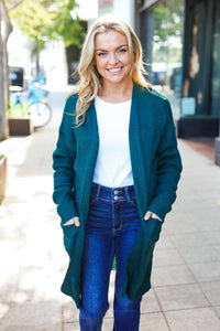 Striped Knit Open Cardigan in Hunter Green