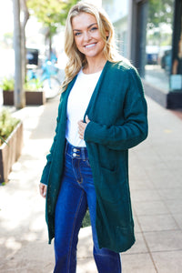 Striped Knit Open Cardigan in Hunter Green