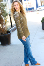 Load image into Gallery viewer, Casual Chic Pointelle Lace Shoulder Knit Sweater in Olive
