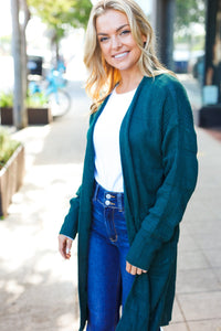 Striped Knit Open Cardigan in Hunter Green