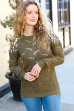 Load image into Gallery viewer, Casual Chic Pointelle Lace Shoulder Knit Sweater in Olive
