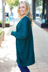 Striped Knit Open Cardigan in Hunter Green