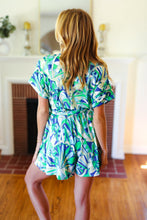 Load image into Gallery viewer, Green &amp; Blue Geometric Print Surplice Romper
